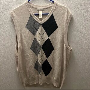 Dockers Cream V-Neck Sweater Classic Argyle